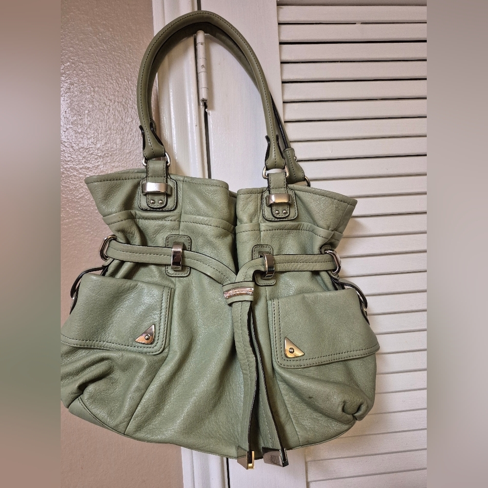 b. makowsky Sage Green Leather Shoulder Bag